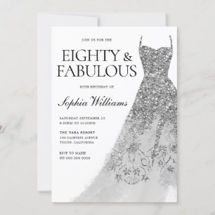 Invitation Robe d'étincelle en argent 80e fête d'anniversaire