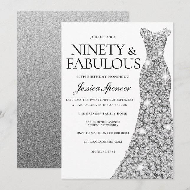 Invitation Robe d'étincelle en argent 90 et fabuleux 90e anni (Devant / Derrière)