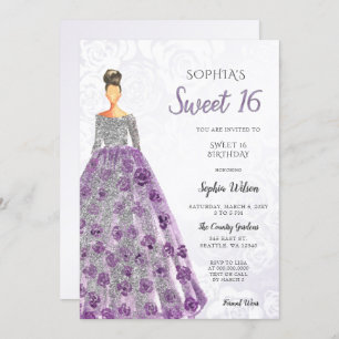 Invitation Robe d'étincelle violet argent Douce 16 ans Invi