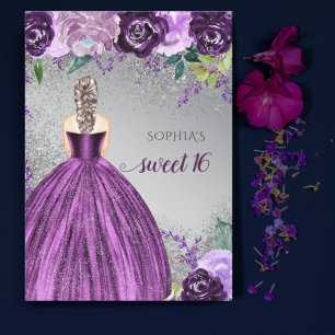 Invitation Robe d'étincelle violet argent Douce 16 ans Invi