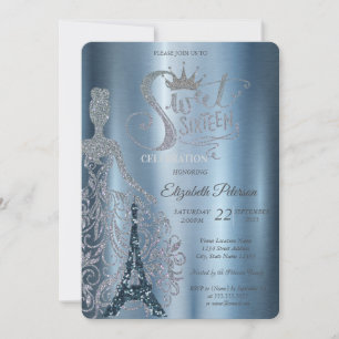 Invitation  Robe, Diadème, Diamants Tour Eiffel Bleue Sweet 1