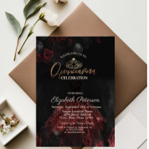 Invitation  Robe, Diadème, Roses Rouges Quinceañera  