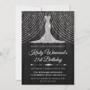 Invitation Robe Diamant Noir Argent Anniversaire