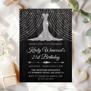 Invitation Robe Diamant Noir Argent Fête d'Anniversaire