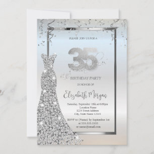 Invitation Robe Diamants Brillants Argentés 35e Anniversaire