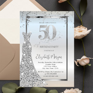 Invitation Robe Diamants Brillants Argentés 50 ans Anniversai