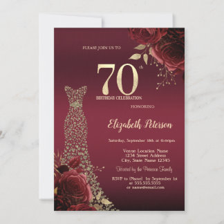 Invitation Robe Diamants Or Roses Rouges 70e Anniversaire