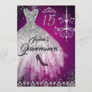 Invitation Robe Diamond étincelante Quinceanera en argent ros