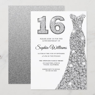 Invitation Robe Diamond Étincelle 16e Anniversaire Douce 16