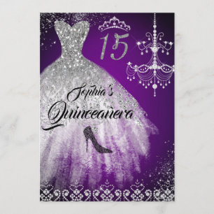 Invitation Robe Diamond Étincelle Quinceanera en argent viole