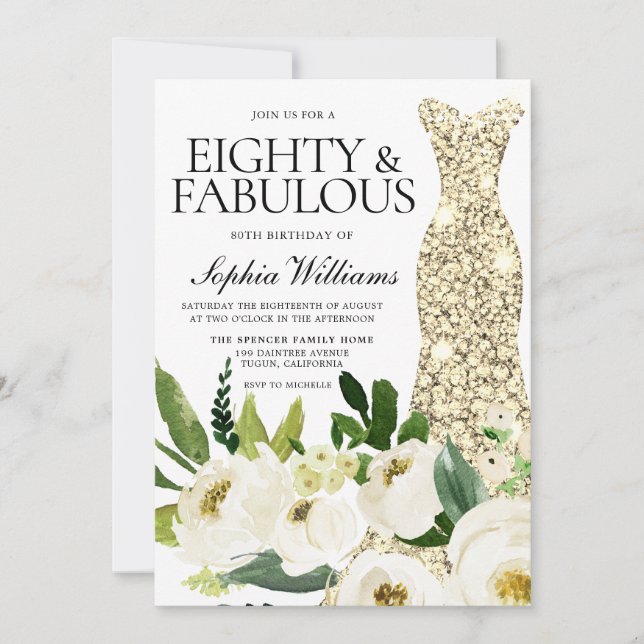 Invitation Robe d'or 80 et fabuleux 80e anniversaire (Devant)