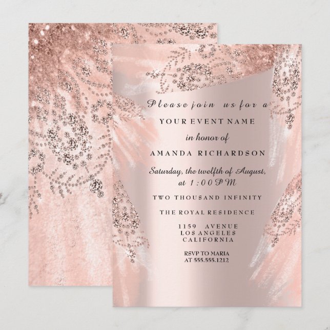 Invitation Robe d'or de 16e Fête des mariées royale Rose (Devant / Derrière)