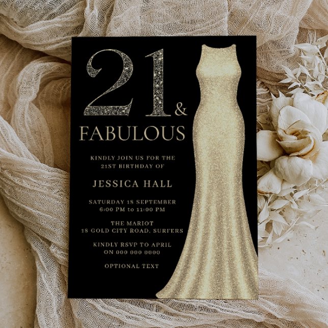 Invitation Robe d'or et femmes noires 21e fête d'anniversaire (Créateur téléchargé)