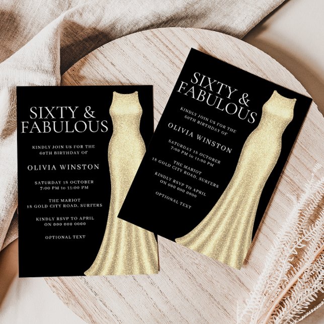 Invitation Robe d'or et FEMMES noires 60e fête d'anniversaire (Créateur téléchargé)