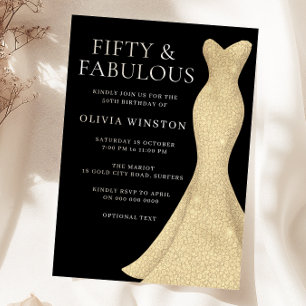 Invitation Robe d'or femmes 50e anniversaire fête Noir