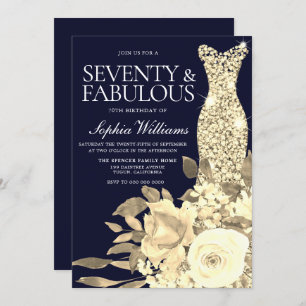 Invitation Robe d'or Fleurs d'or Marine 70e anniversaire
