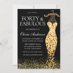 Invitation Robe d'or glamour Fabuleux 40e anniversaire