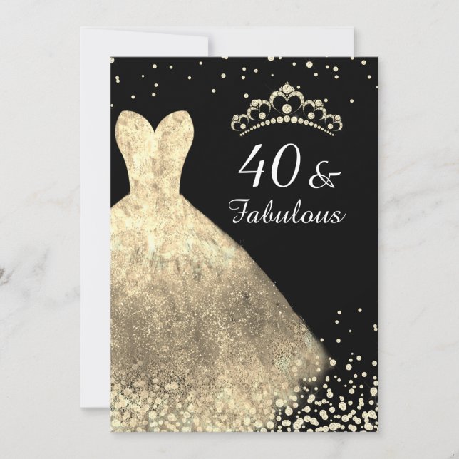 Invitation Robe d'or & Noir 40 & Fabuleux 40e anniversaire (Devant)
