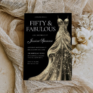 Invitation Robe d'or Noir Fabuleux Cinquante Anniversaire