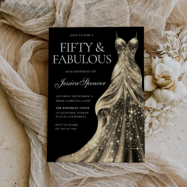 Invitation Robe d'or Noir Fabuleux Cinquante Anniversaire (Créateur téléchargé)