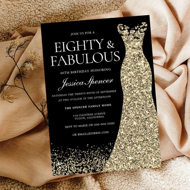 Invitation Robe d'or noir Soixante-dix et fabuleux 80e annive (Créateur téléchargé)