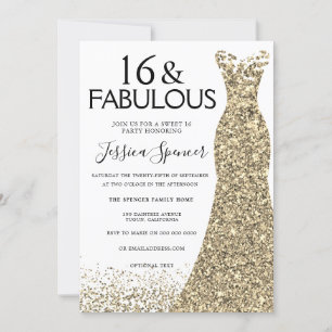 Invitation Robe d'or Parties scintillant douce 16 fête 16e an