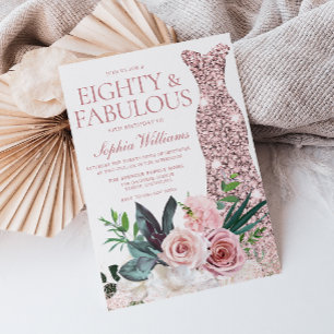 Invitation Robe d'or rose Blush Floral 80e fête d'anniversair