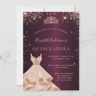 Invitation Robe d'or rose de Quinceanera bordeaux