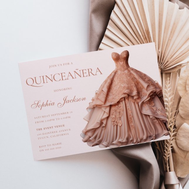 Invitation Robe d'or Rose enchantée Gown Quinceanera (Créateur téléchargé)