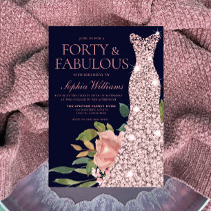 Invitation Robe d'or rose Fleurs de Blush Marine 40e annivers
