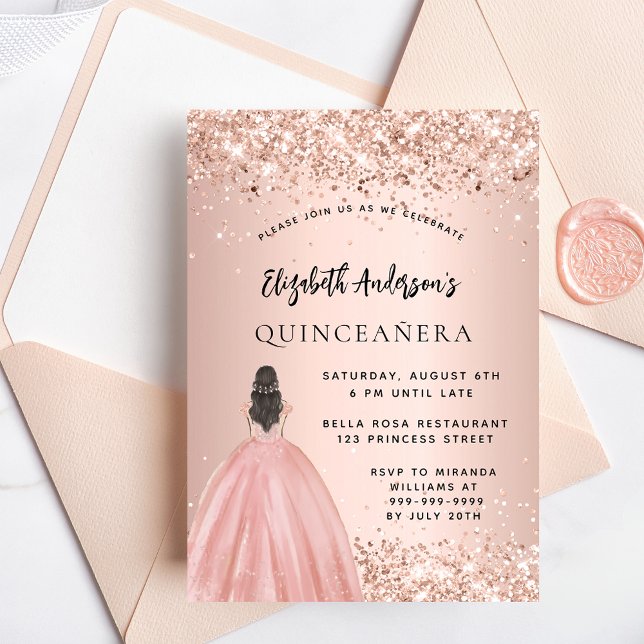 Invitation Robe d'or rose Quinceanera (Créateur téléchargé)