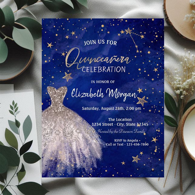 Invitation Robe d'or rose Stars Galaxy Quinceañera (Créateur téléchargé)