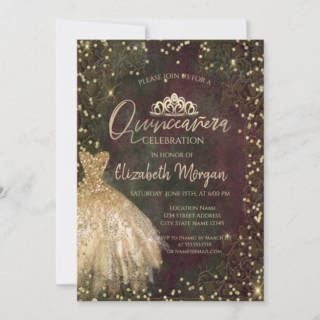 Invitation Robe d'or Tiara, Diamonds Retro Quinceañera (Devant)