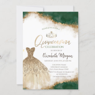Invitation Robe d'or Tiara, Parties scintillant verte Quincea