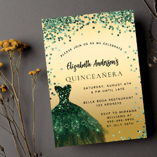 Invitation Robe d'or vert Quinceanera