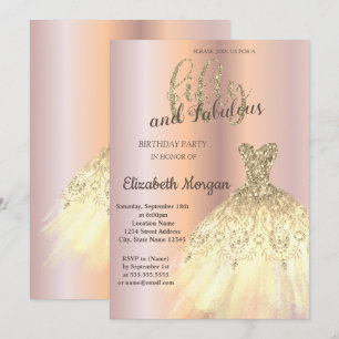 Invitation Robe dorée chic, fête d'anniversaire de 50 ans en
