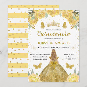 Invitation Robe dorée princesse blonde Quinceanera