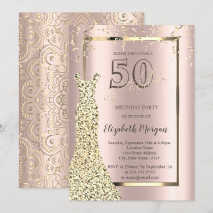 Invitation Robe dorée Rose Gold, Mandala doré 50e anniversair