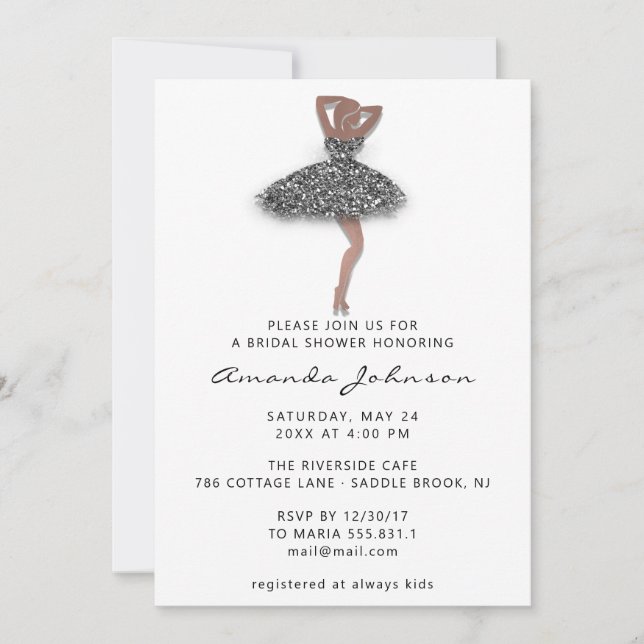 Invitation Robe douce 16e Fête des mariées en argent blanc (Devant)