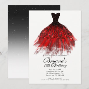 Invitation Robe élégante à paillettes rouge noir pour anniver