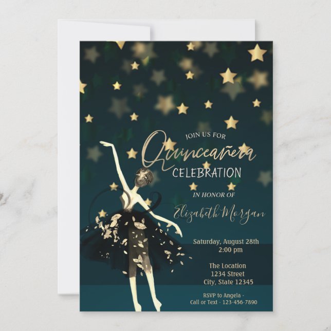 Invitation Robe élégante Ballerina Stars Quinceañera (Devant)