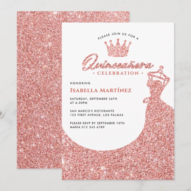 Invitation Robe élégante & Couronne Quinceañera fête d'annive (Devant / Derrière)