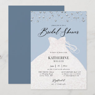 Invitation Robe élégante en perles Fête des mariées bleu Dust
