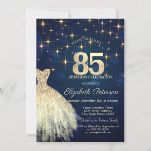 Invitation Robe élégante étoiles dorées Anniversaire 85 ans b