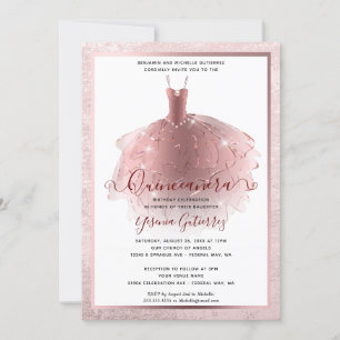 Invitation Robe élégante Rose Gold Quinceañera