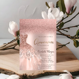 Invitation Robe élégante Rose Parties scintillant or Quinceañ