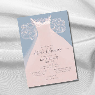 Invitation Robe élégante Rouffles Rose Bleu Fête des mariées 