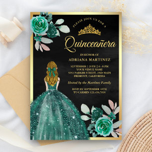 Invitation Robe émeraude blonde Quinceanera noir or