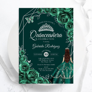 Invitation Robe émeraude verte argentée pour Quinceanera