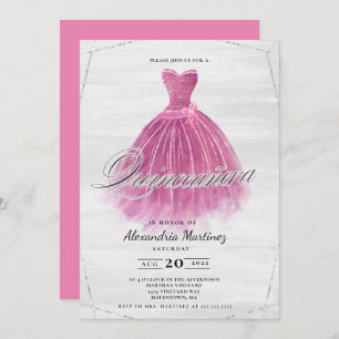 Invitation Robe en bois rose parties scintillant Quinceañera 